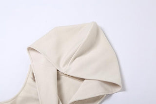 Sleeveless solid irregular ribbon hoodie ruched crop top