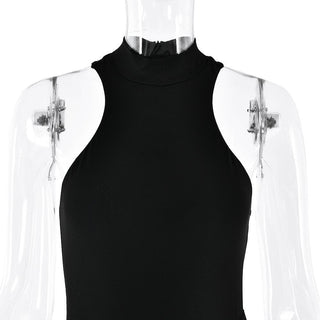 Crewneck ruched solid hollow out tank cut out maxi dress