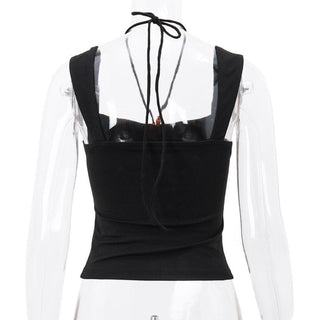 Halter sleeveless solid ruched beaded top