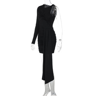 One shoulder long sleeve ruched mini dress