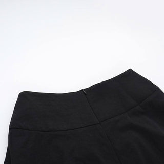 Lace up buckle ribbon zip-up ruffle solid midi skirt