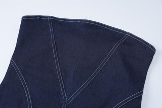 Denim stitch zip-up backless tube mini dress