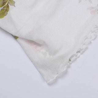 Cowl neck sheer mesh flower print ruffle cami mini dress