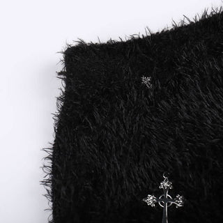 Fluffy cross pendant tassels mini skirt