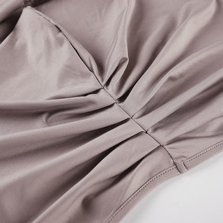 Short sleeve cowl neck ruched solid 2-way top