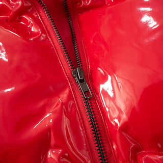 Long sleeve turnover collar zip-up PU leather top