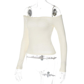 Long sleeve off shoulder bowknot lace hem backless top