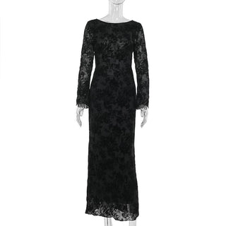 Round neck long sleeve self tie flower print maxi dress