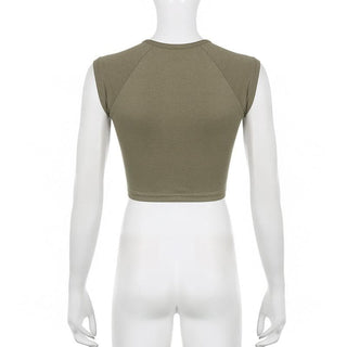Star pattern cap sleeve contrast crewneck crop top