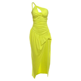 One shoulder slit ruched hollow out cut out midi dress