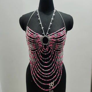 Halter hollow out beaded backless cut out top