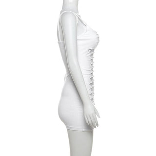 U neck body print hollow out cami cut out mini dress
