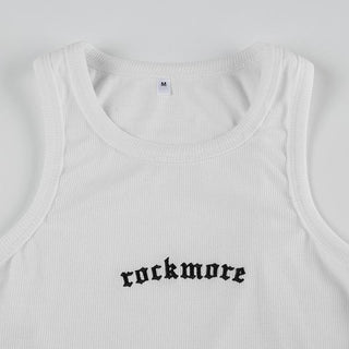 U neck letter embroidery ribbed tank top