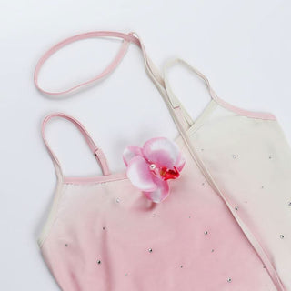 U neck gradient beaded flower applique cami top