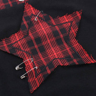 Square neck hollow out star print plaid cami cut out top