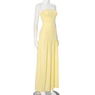 High slit ruched backless solid tube maxi dress