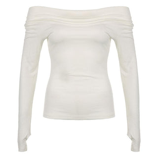 Long sleeve off shoulder ruched solid gloves top