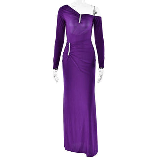 Irregular Long sleeve ruched backless slit maxi dress