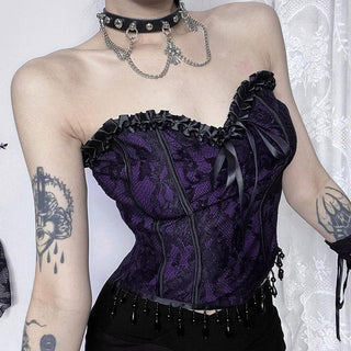 Sweetheart neck bustier tassels ruffle tube top