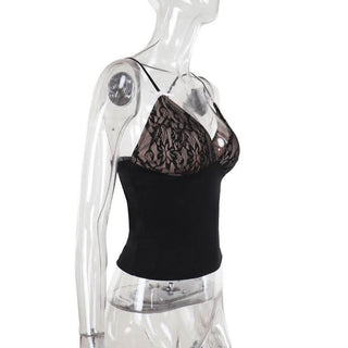 Bowknot deep V neck backless lace cami top