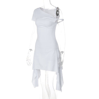 Off shoulder solid ruffle mini dress