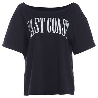 Short sleeve letter pattern round neck contrast top