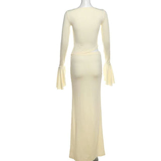 Long flared sleeve ruched maxi skirt set