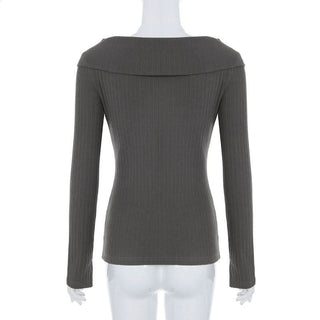 Long sleeve turnover collar halter button 2 piece top