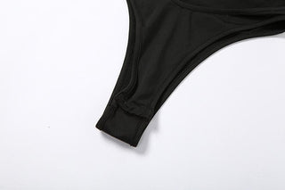 One shoulder solid irregular hollow out backless bodysuit