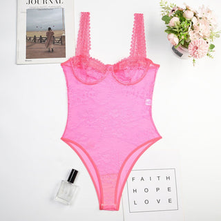 Sheer lace see through backless cami bodysuit