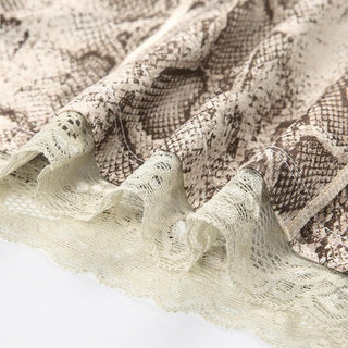 Snake print v neck lace hem cami top