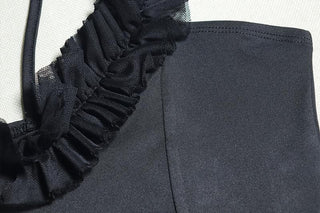 One shoulder ruffle hollow out ruched cami cut out mini dress