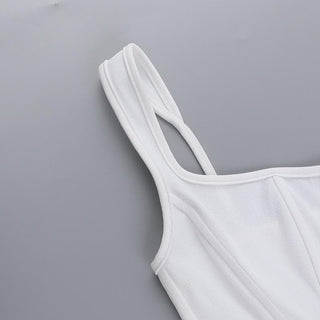 U neck bustier solid backless cami mini dress