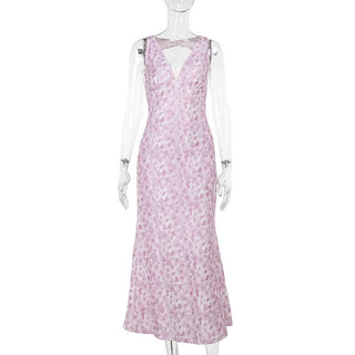 Textured v neck backless print tank midi dress