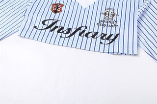 Turnover collar long sleeve striped letter print top