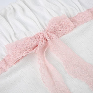 Ruched lace hem bowknot ruffle cami top