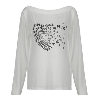 Long sleeve off shoulder letter print top