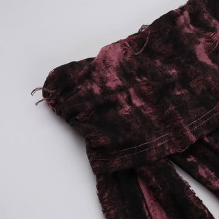 Off shoulder long sleeve slit ruffle contrast midi dress