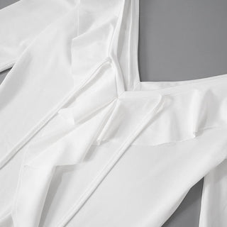 Long flared sleeve ruffle v neck mini dress