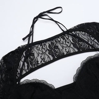 Long sleeve lace hollow out ruched self tie cut out mini dress