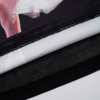 Off shoulder long sleeve character print mesh top