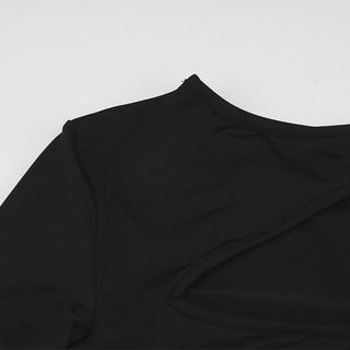 U neck long sleeve hollow out backless cut out mini dress