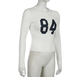 Long sleeve crewneck "84" print contrast top