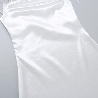 Ruched satin irregular ruffle cami midi dress