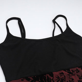 U neck lace print tassels backless cami midi dress