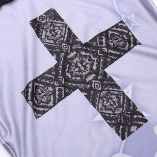 Long flared sleeve off shoulder cross print lace cami maxi dress-final-sale