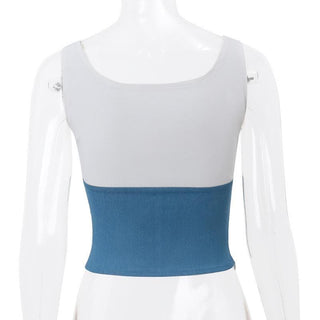 Denim ruched bowknot zip-up tank top