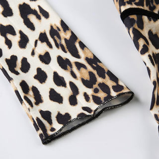 Long sleeve lace hem leopard print ruffle self tie top