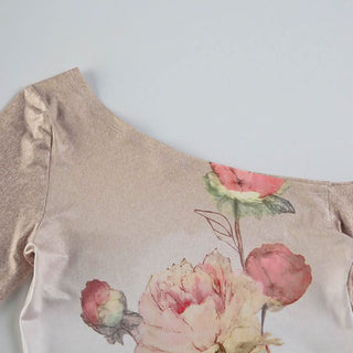 Long sleeve one shoulder flower print gradient top