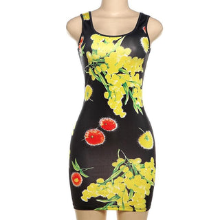 Sleeveless flower print u neck contrast mini dress